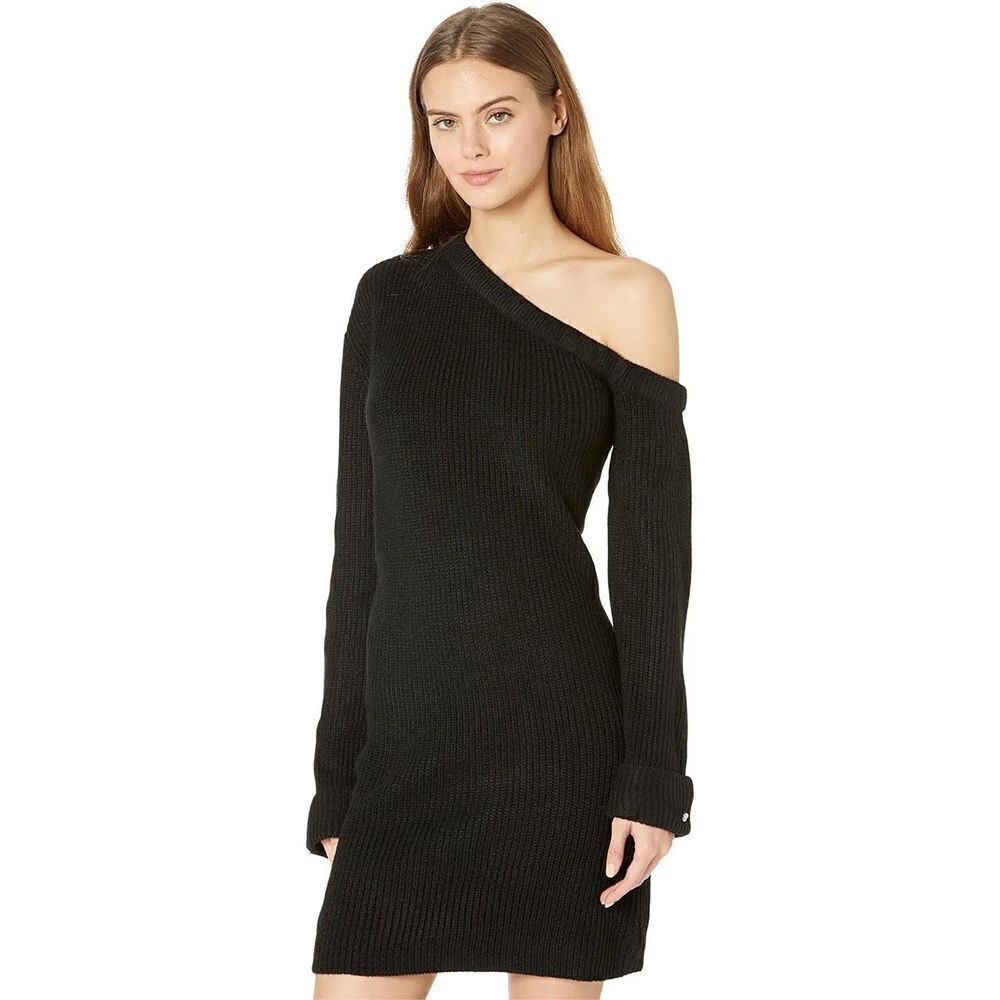 WAYF Everlasting One Shoulder Sweater Dress Black Size S